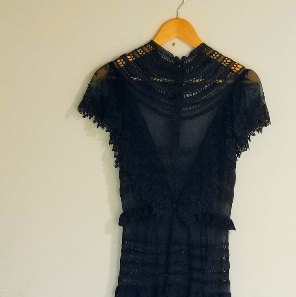 COPY - Very long lace sheer navy blue dress